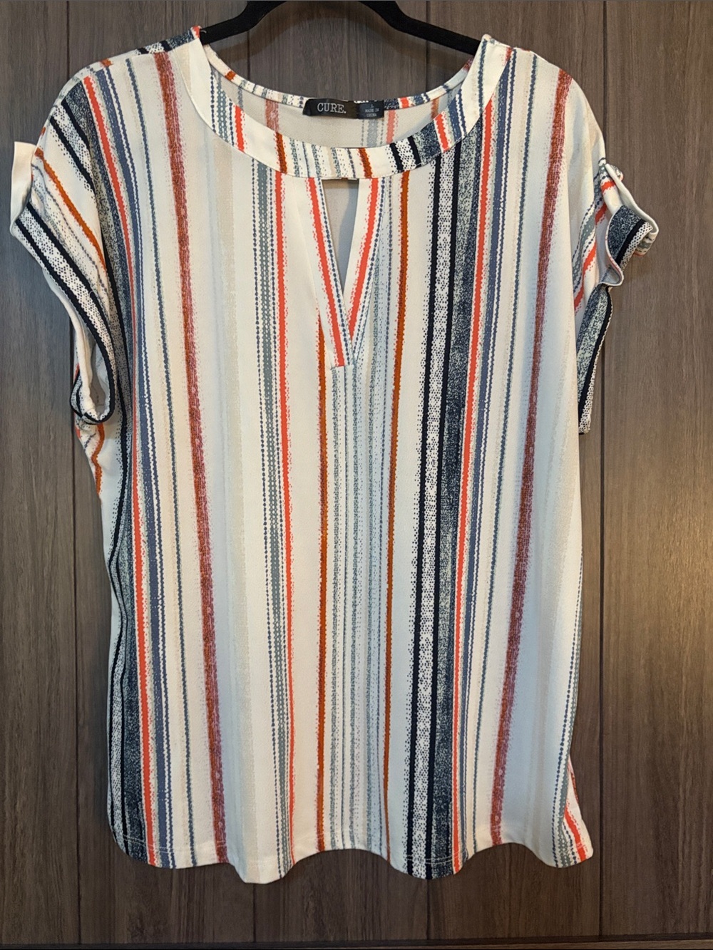Cure Striped Short-Sleeve V-Notch Blouse - Size large